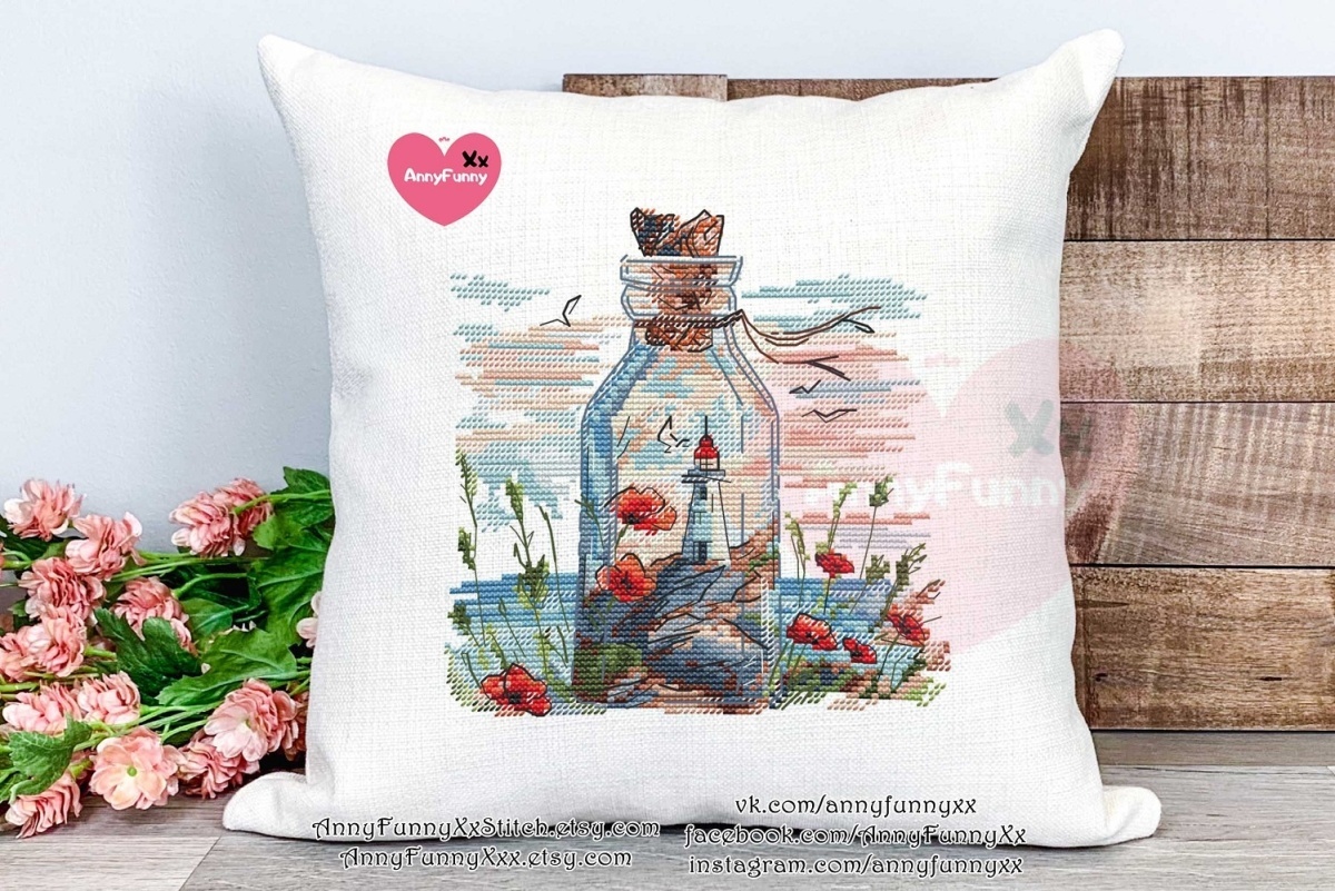 Lighthouses in Bottles. Poppies Cross Stitch Pattern фото 3