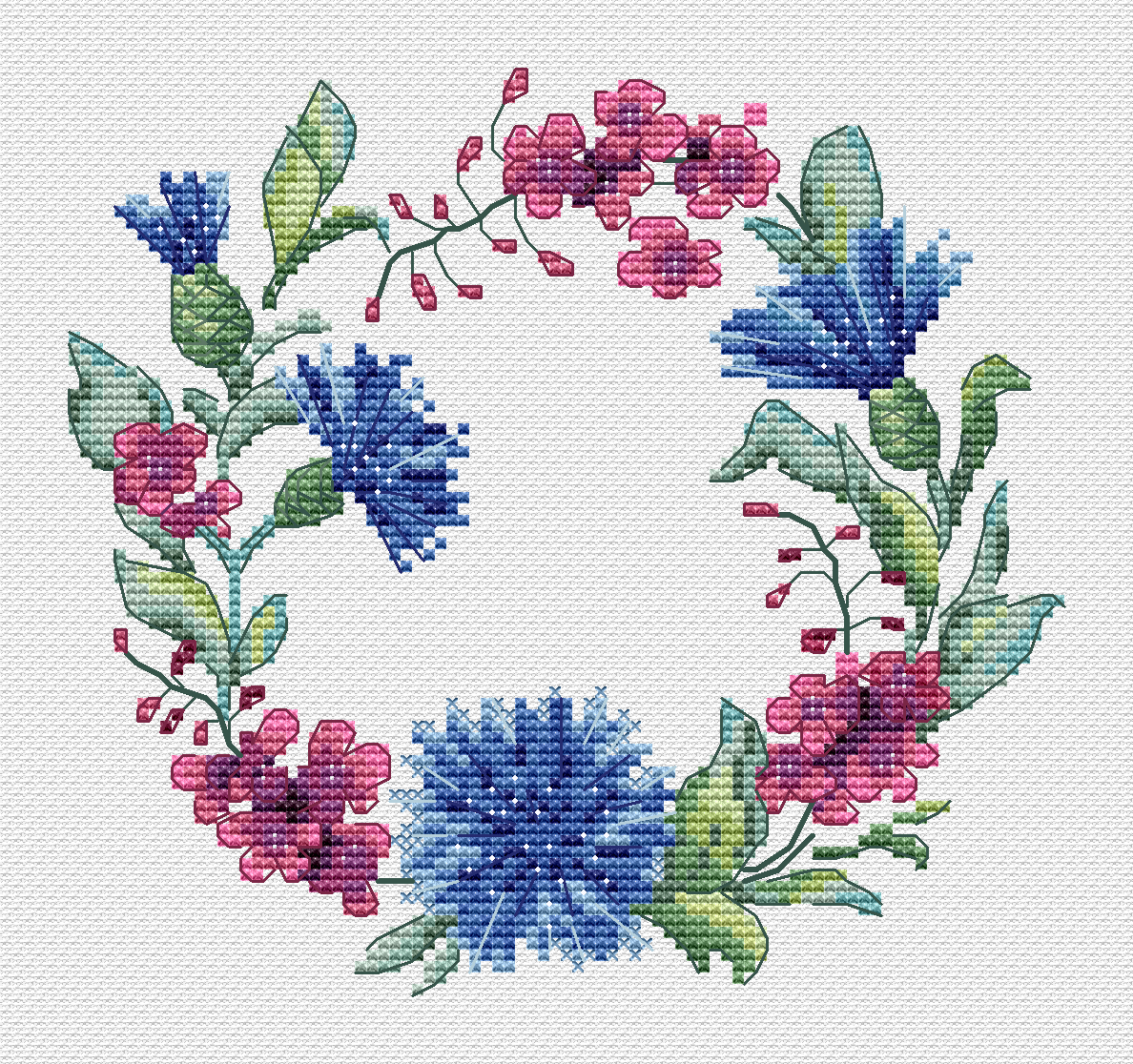 Wreath of Cornflowers Cross Stitch Pattern фото 2