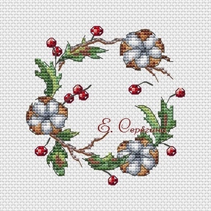 Cotton Wreath Cross Stitch Chart фото 1