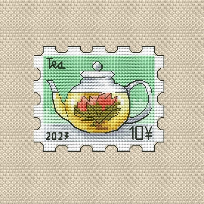 Tea Ceremony Postage Stamp Cross Stitch Pattern фото 1