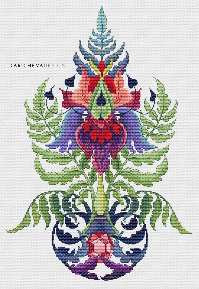 Fern Flower Cross Stitch Pattern фото 1