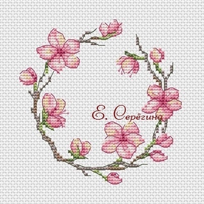 Sakura Wreath Cross Stitch Pattern фото 1