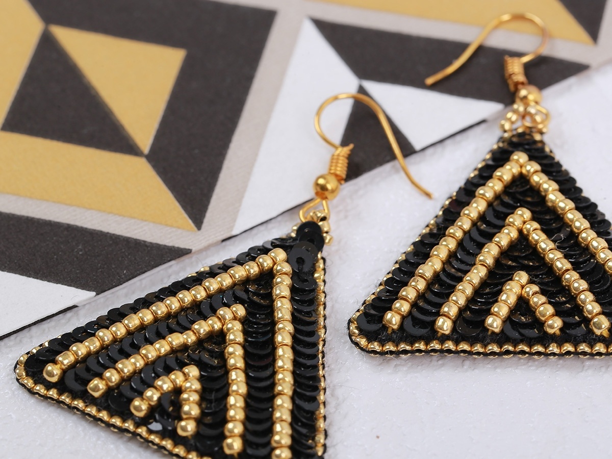 Triangle Earrings. Gold ornament Bead Embroidery Kit фото 3