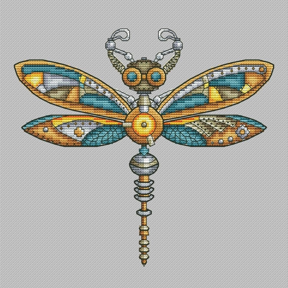 Dragonfly Steampunk Cross Stitch Pattern фото 1