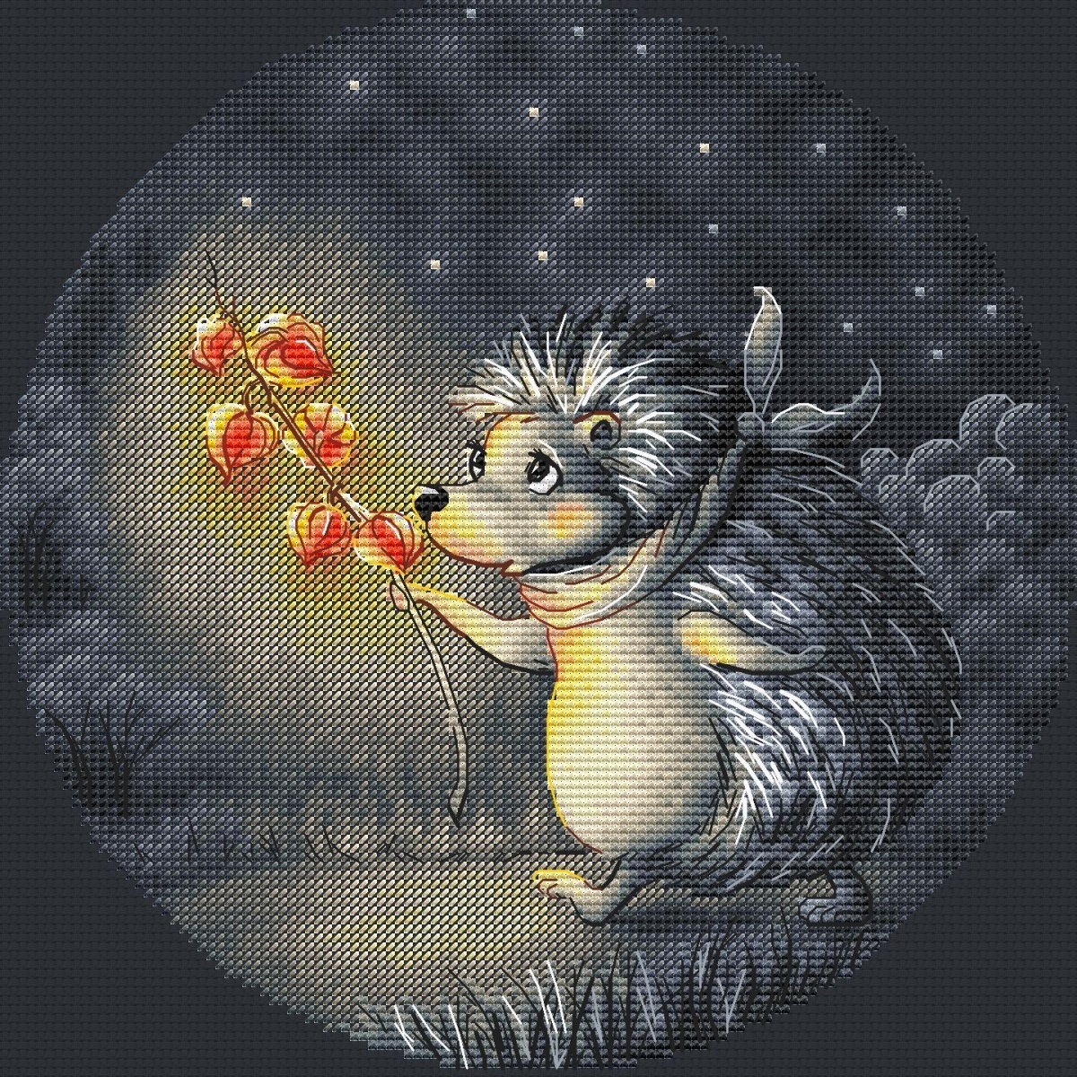 Hedgehog with Physalis Lamp Cross Stitch Pattern фото 1