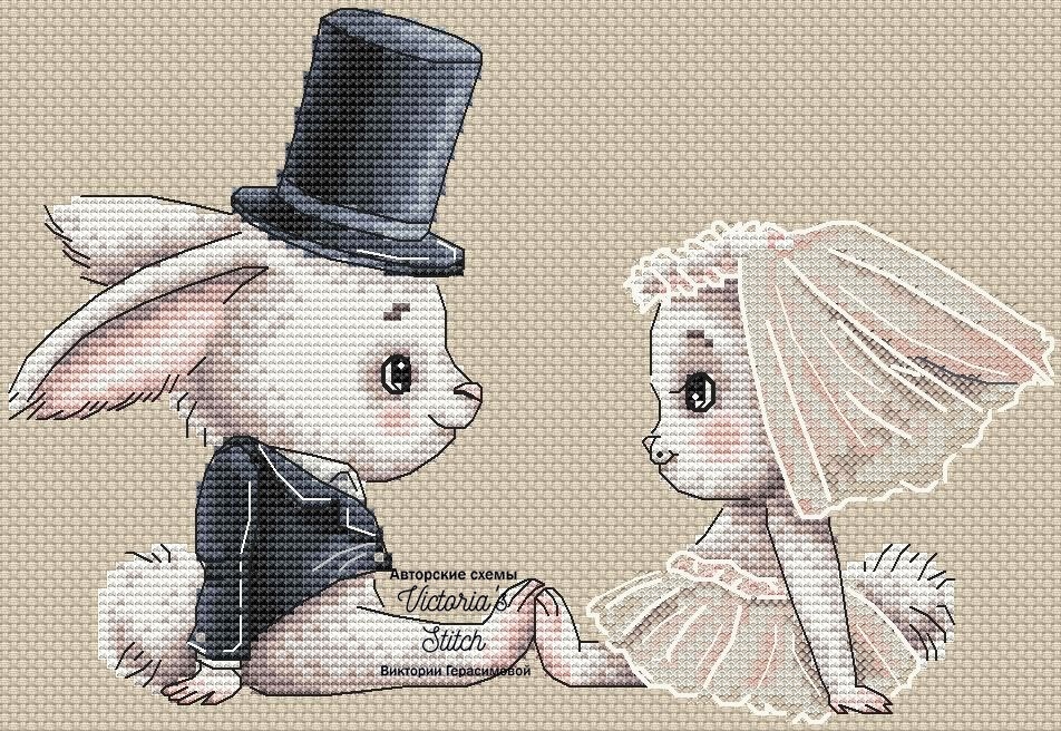 Wedding Bunnies Cross Stitch Pattern фото 1