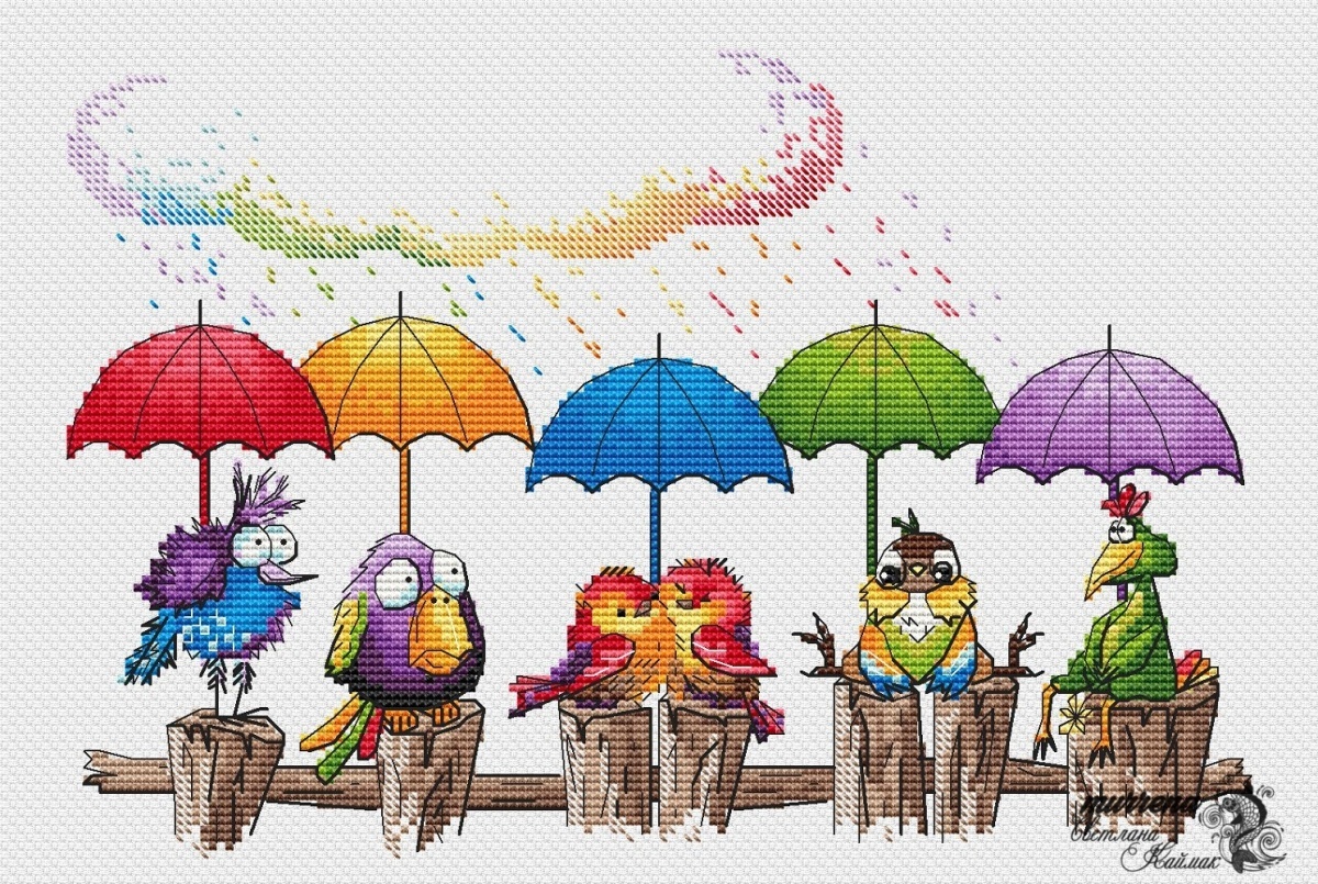 Rainbow Rain Cross Stitch Pattern фото 1