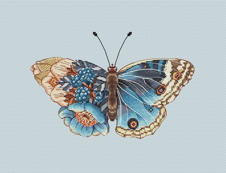 Azure Butterfly Cross Stitch Pattern фото 1