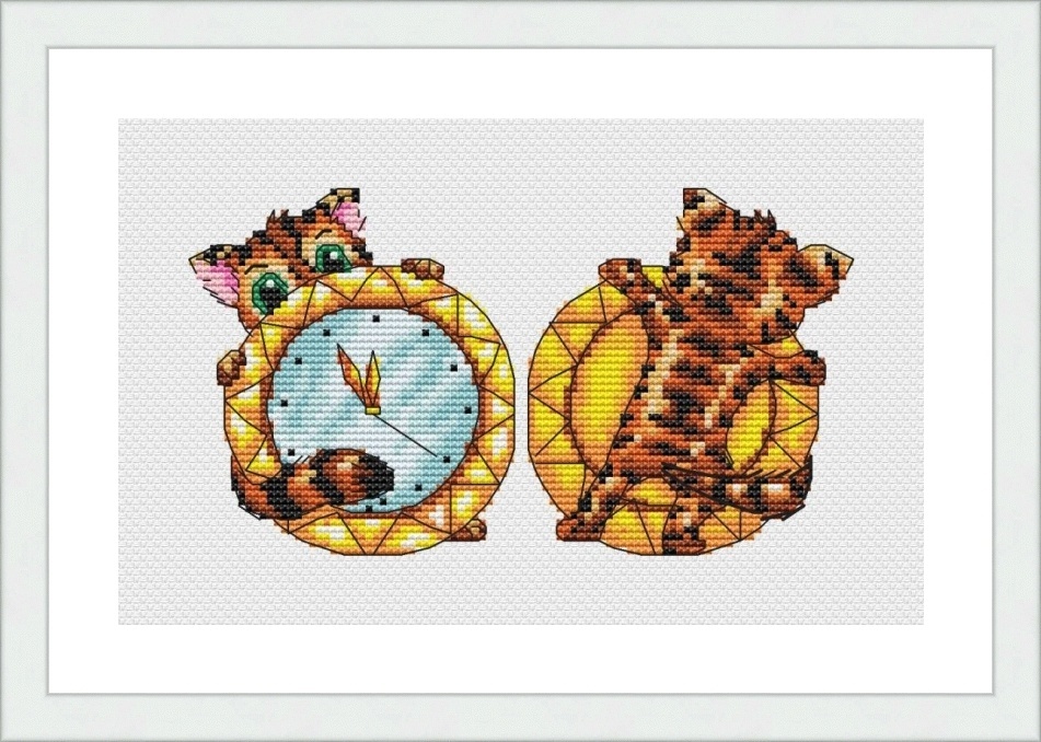 Tiger with Clock Cross Stitch Pattern фото 2
