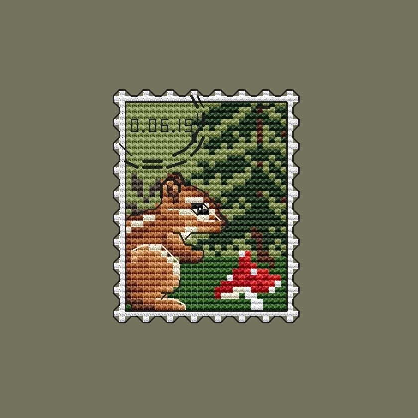 Postage Stamp. Chipmunk Cross Stitch Pattern фото 1