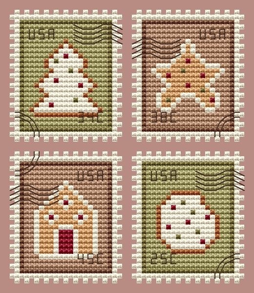 Gingerbread Postage Stamps Cross Stitch Pattern фото 1