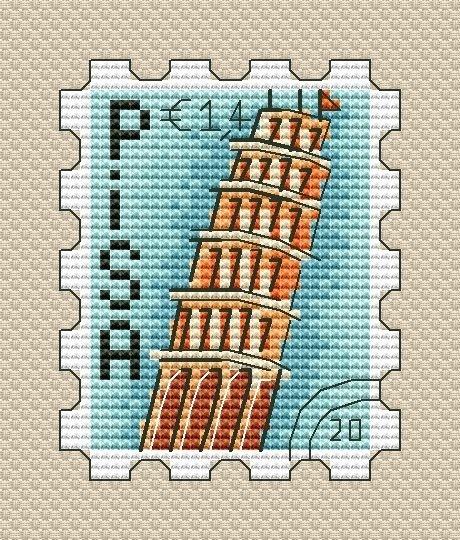 Leaning Tower of Pisa Postage Stamp Cross Stitch Pattern фото 1