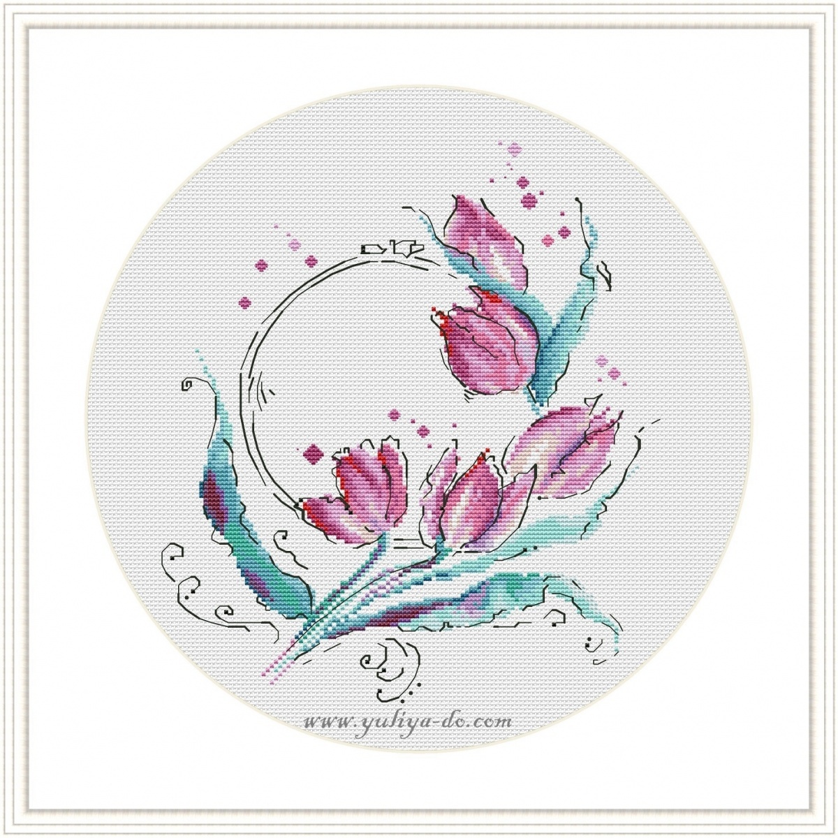 Lilac Tulips Cross Stitch Pattern фото 1