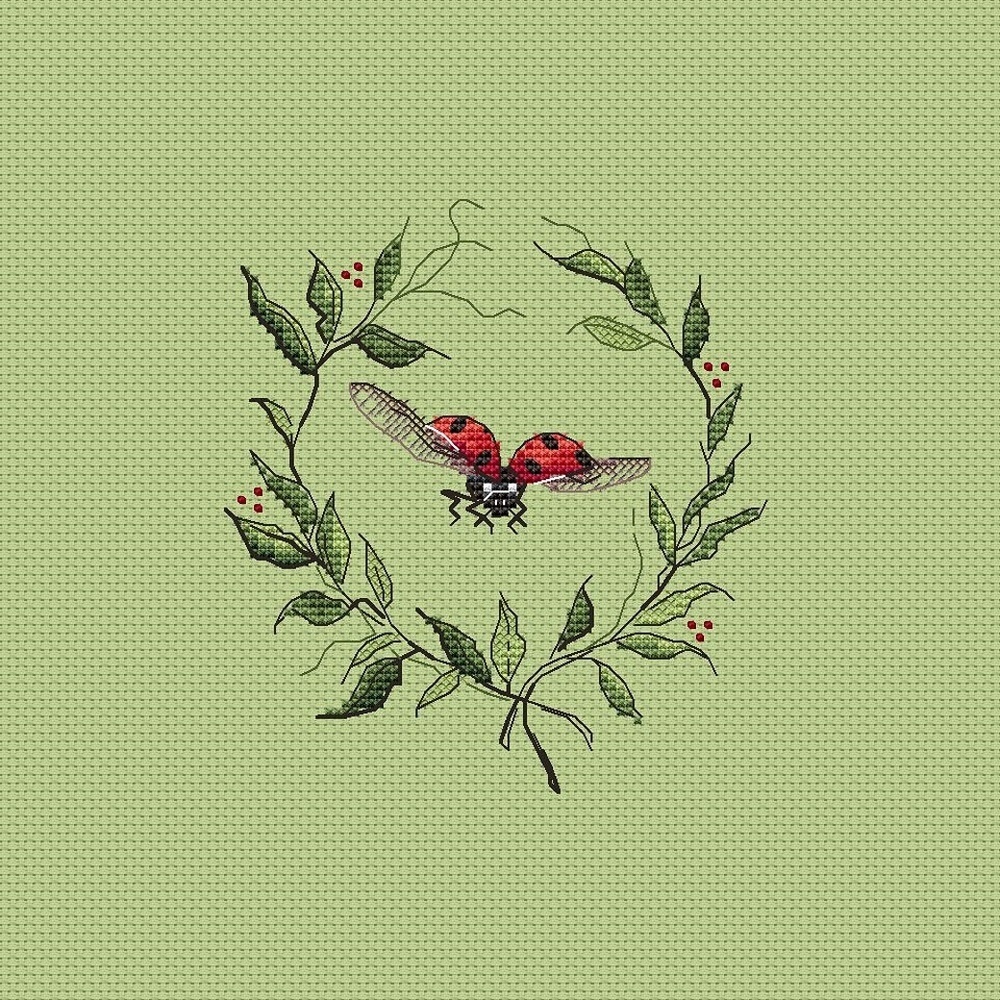 Ladybug in Flight Cross Stitch Pattern фото 1