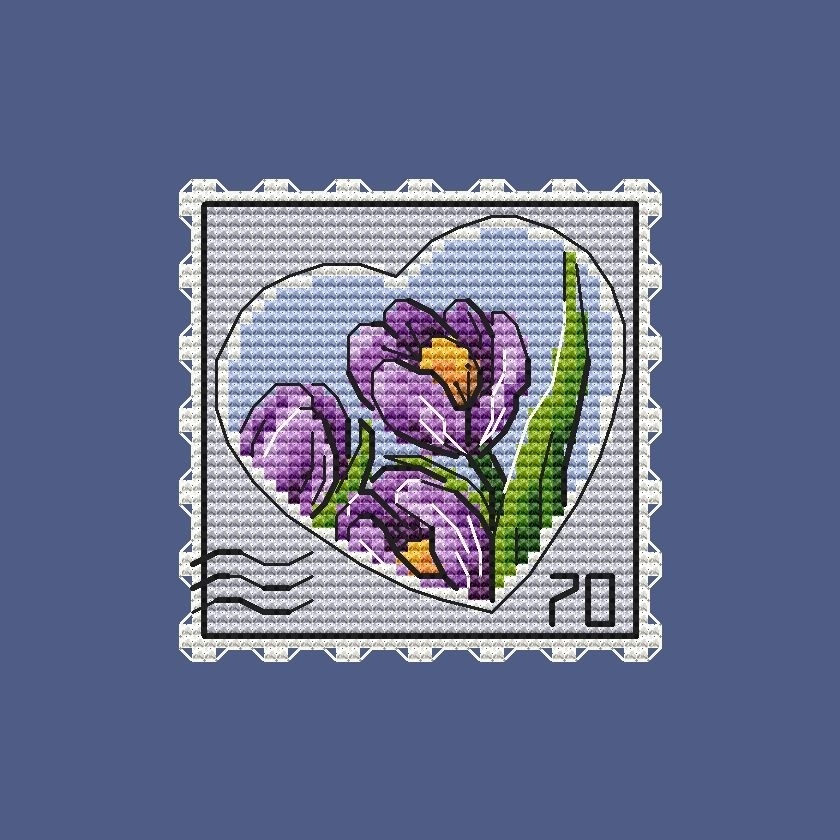 Postage Stamp. Crocuses Cross Stitch Pattern фото 2