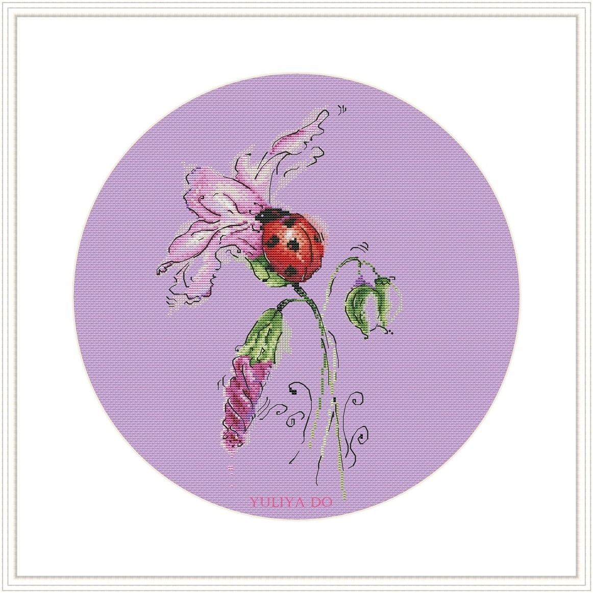 Ladybug and Pink Bindweed Cross Stitch Pattern фото 4