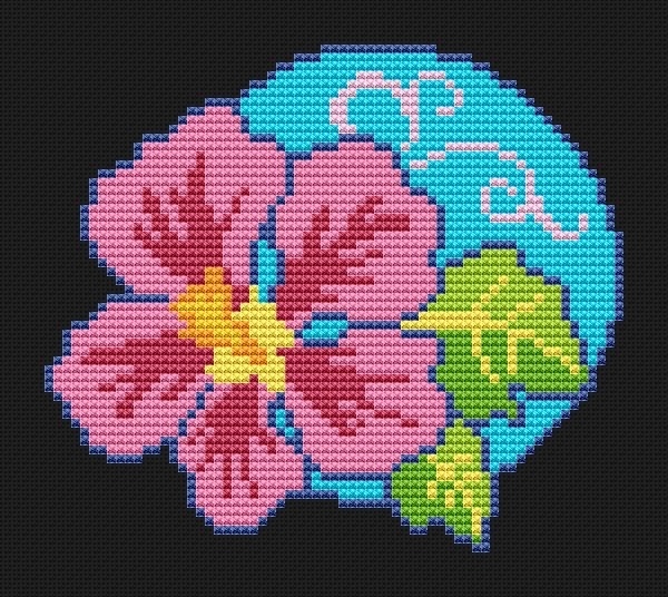 Stained Glass Hibiscus Cross Stitch Pattern фото 1