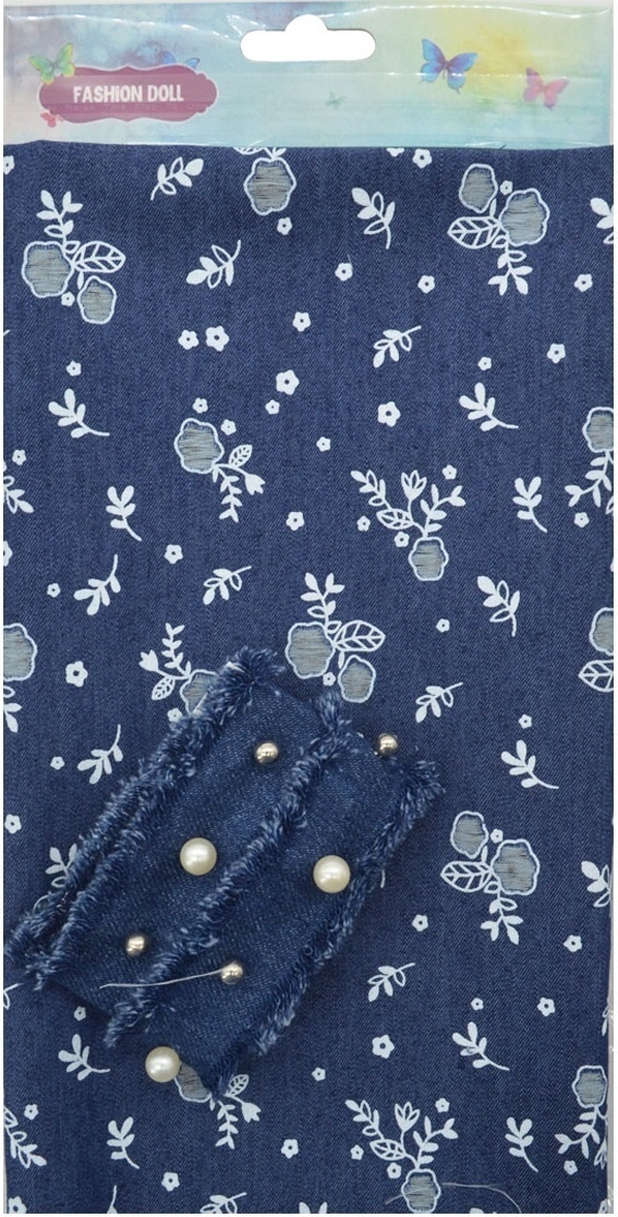 Navy with Flowers Denim Patchwork Fabric with Braid 29391 фото 2