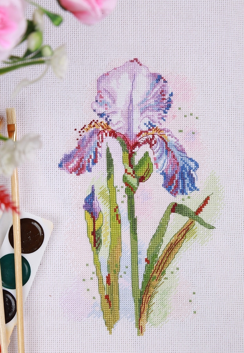 Watercolour Iris Cross Stitch Kit фото 3