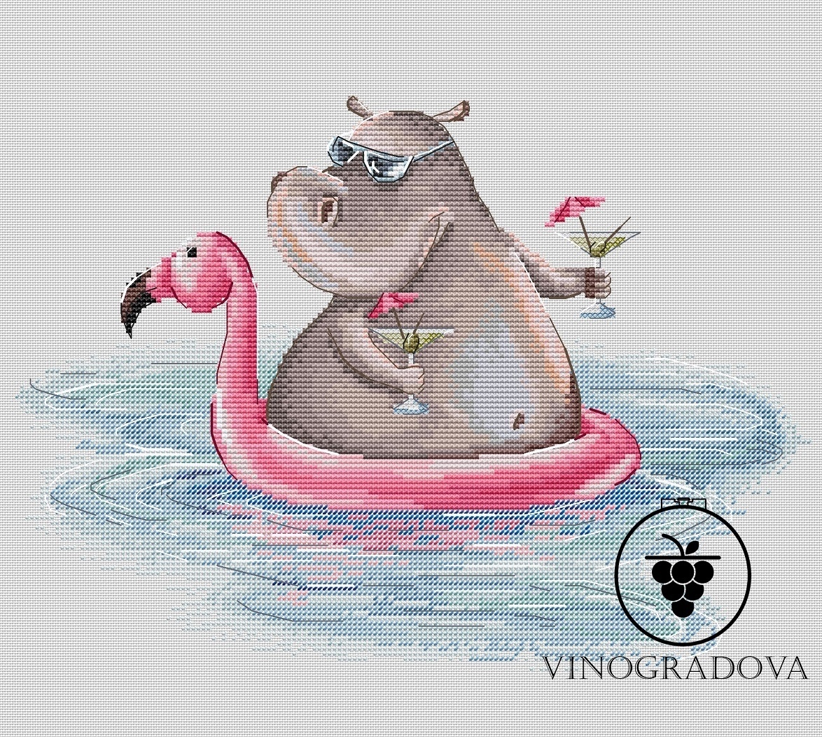 Hippo on Vacation Cross Stitch Pattern фото 2
