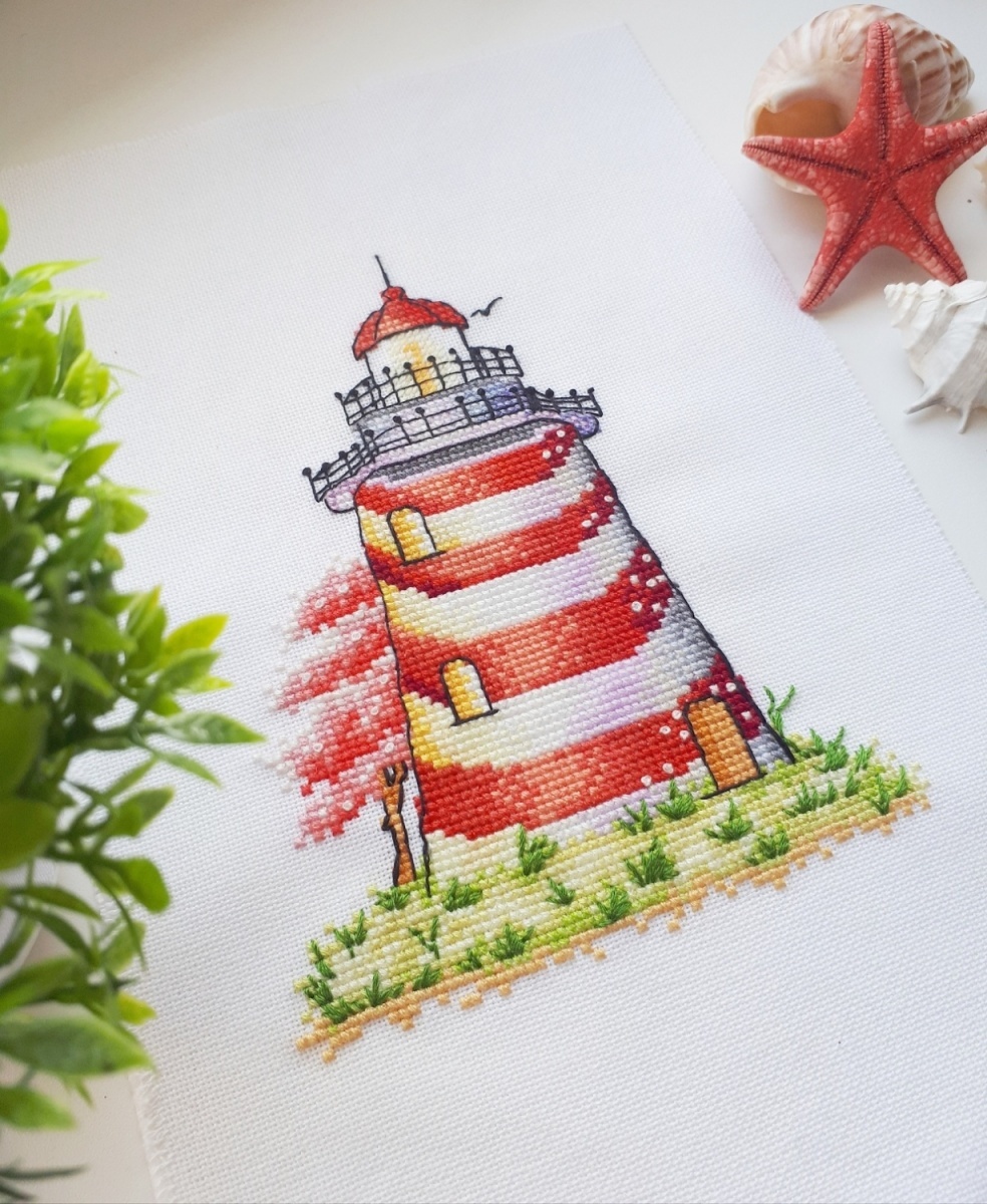 Lighthouse and Pink Tree Cross Stitch Pattern фото 3
