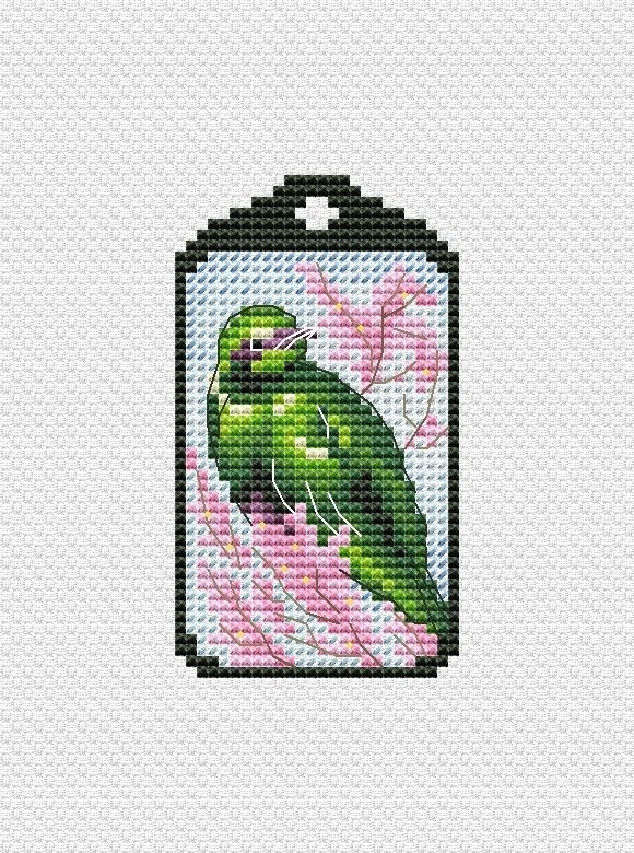 Emerald Starling Keychain Cross Stitch Pattern фото 1