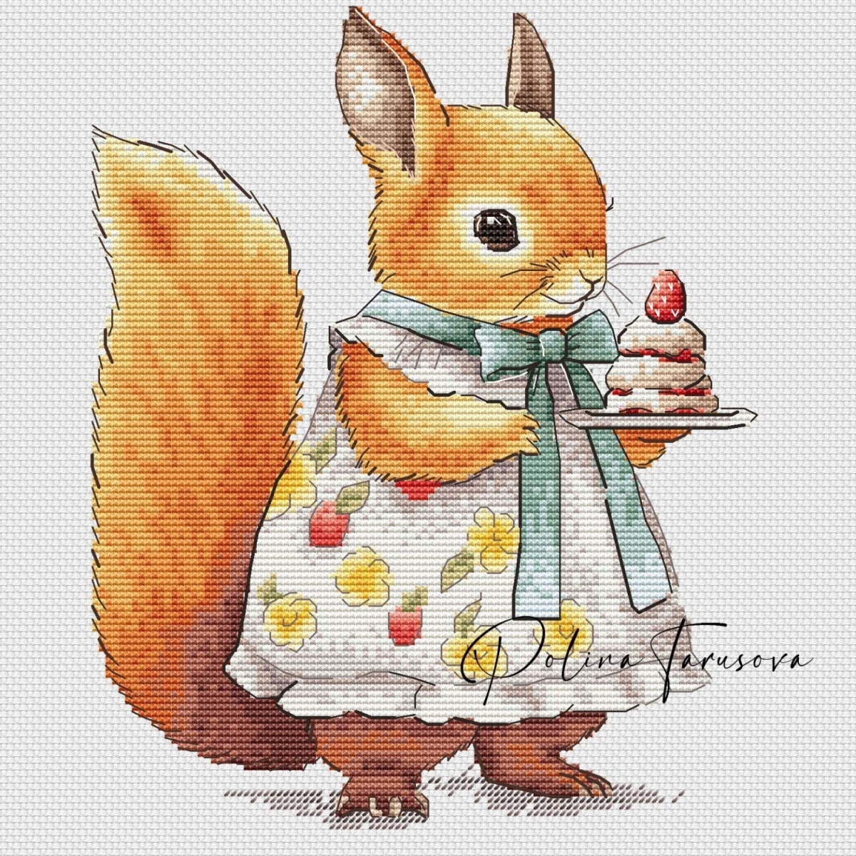 Vintage Squirrel with Cake Cross Stitch Pattern фото 1