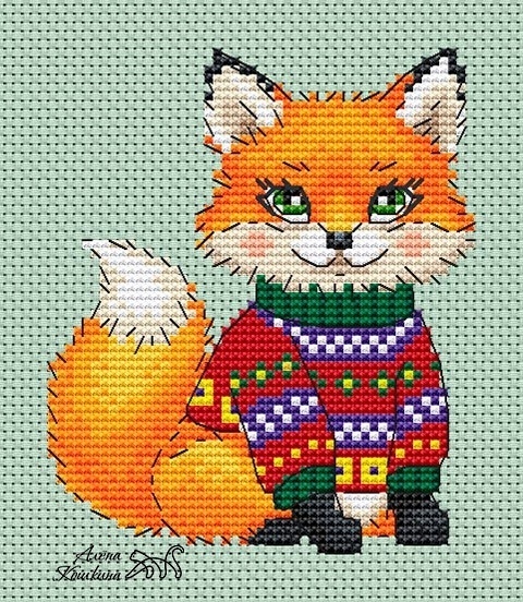 Fox in a Christmas Sweater Cross Stitch Pattern фото 1