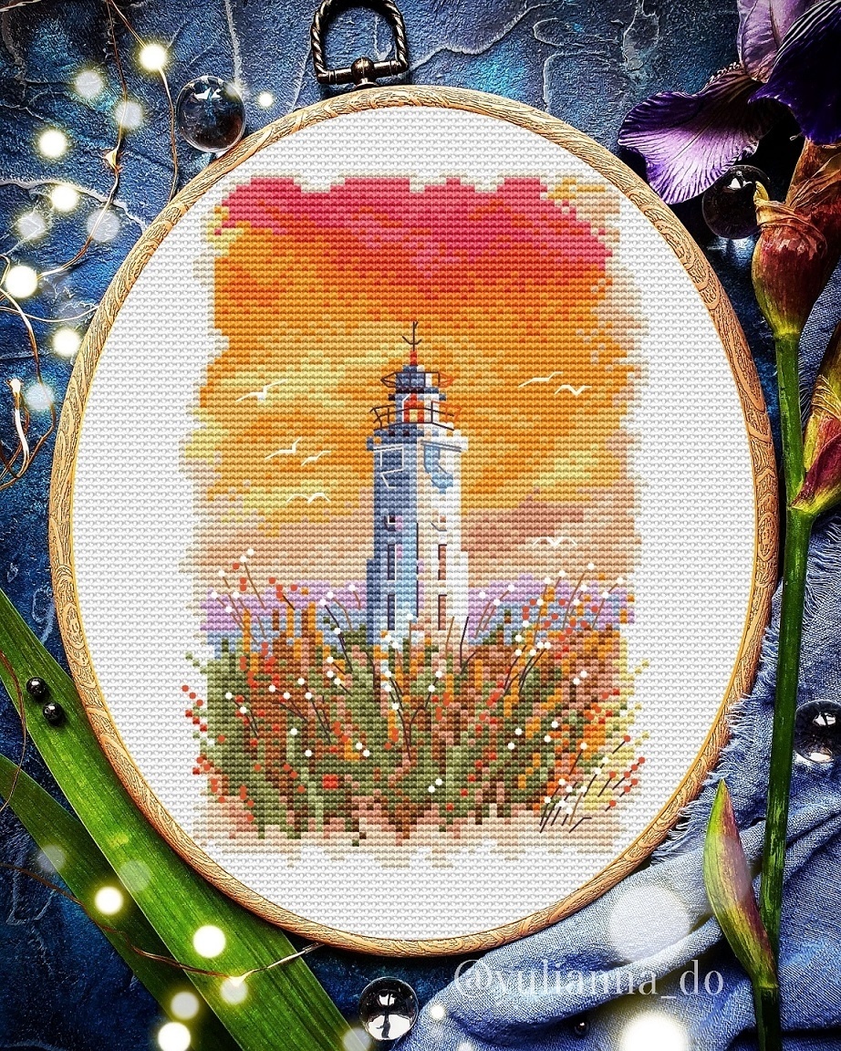 Lighthouse. Orange Sunset Cross Stitch Pattern фото 2