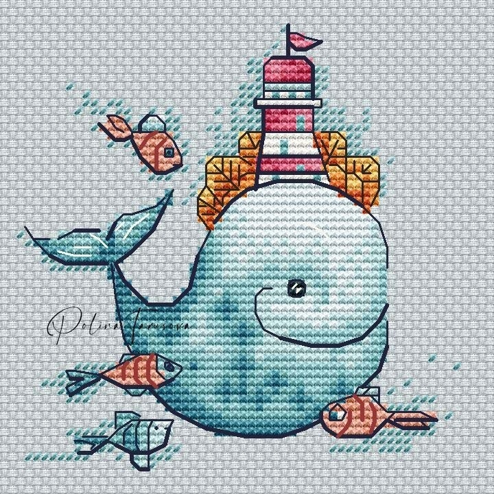 Funny Whale Cross Stitch Pattern фото 1