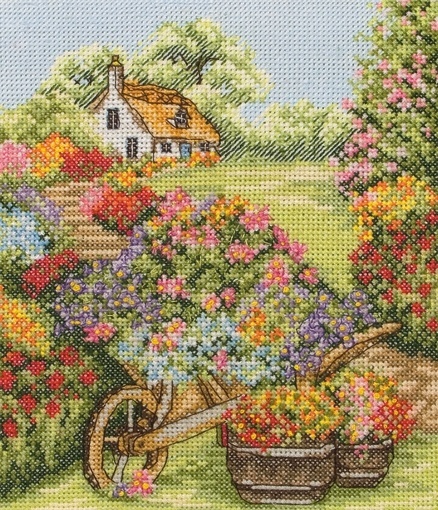 Floral Wheelbarrow Cross Stitch Kit фото 1