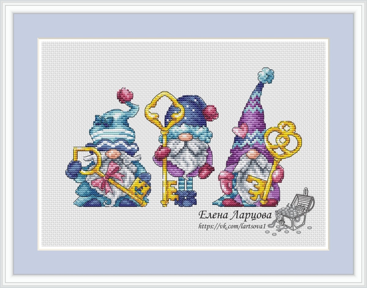 Gnomes with Keys Cross Stitch Pattern фото 1