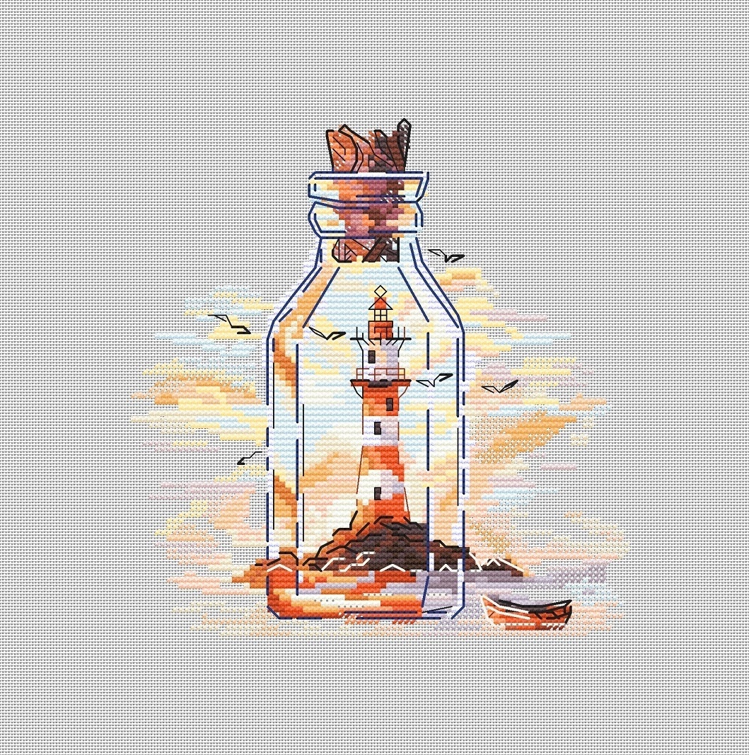 Autumn Lighthouse in a Bottle Cross Stitch Pattern фото 3