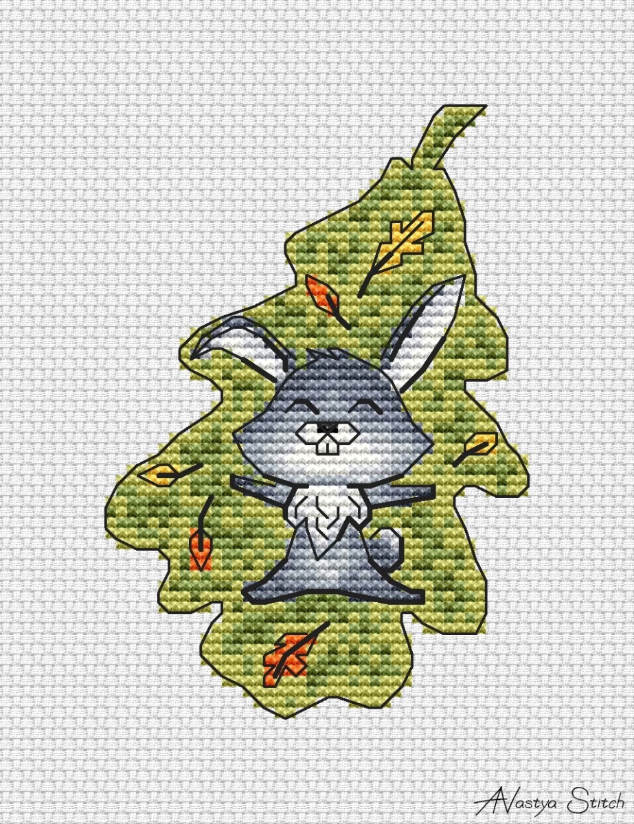 Leaf. Bunny Cross Stitch Pattern фото 1