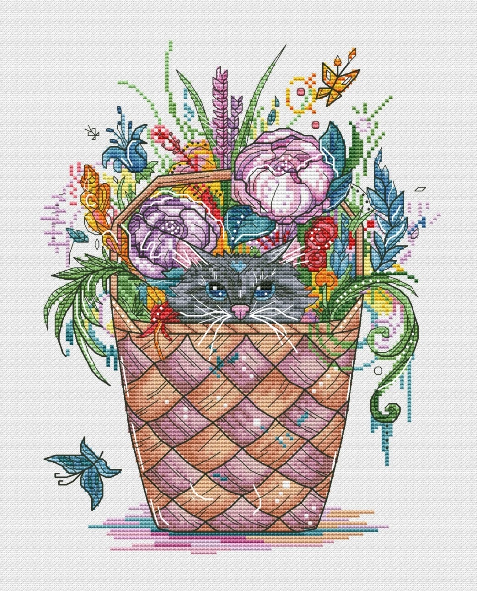 A Cat in a Basket Cross Stitch Pattern фото 1