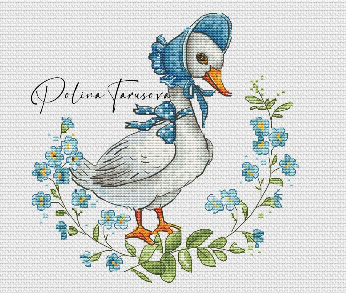 Duck in Blue Cross Stitch Pattern фото 1