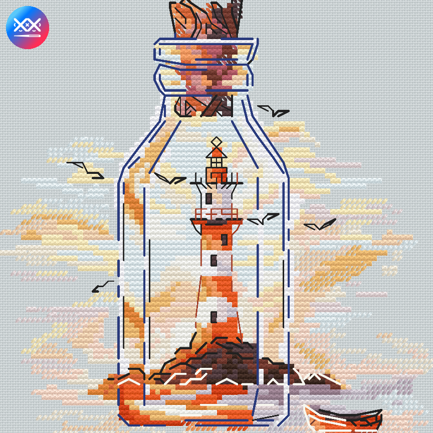 Autumn Lighthouse in a Bottle Cross Stitch Pattern фото 12