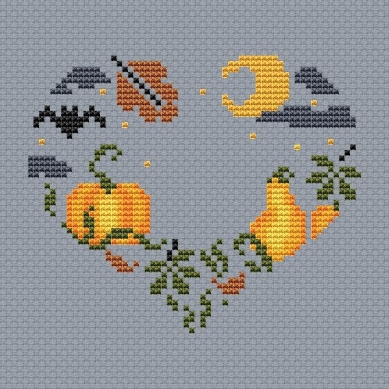 Heart with Pumpkins Cross Stitch Pattern фото 1