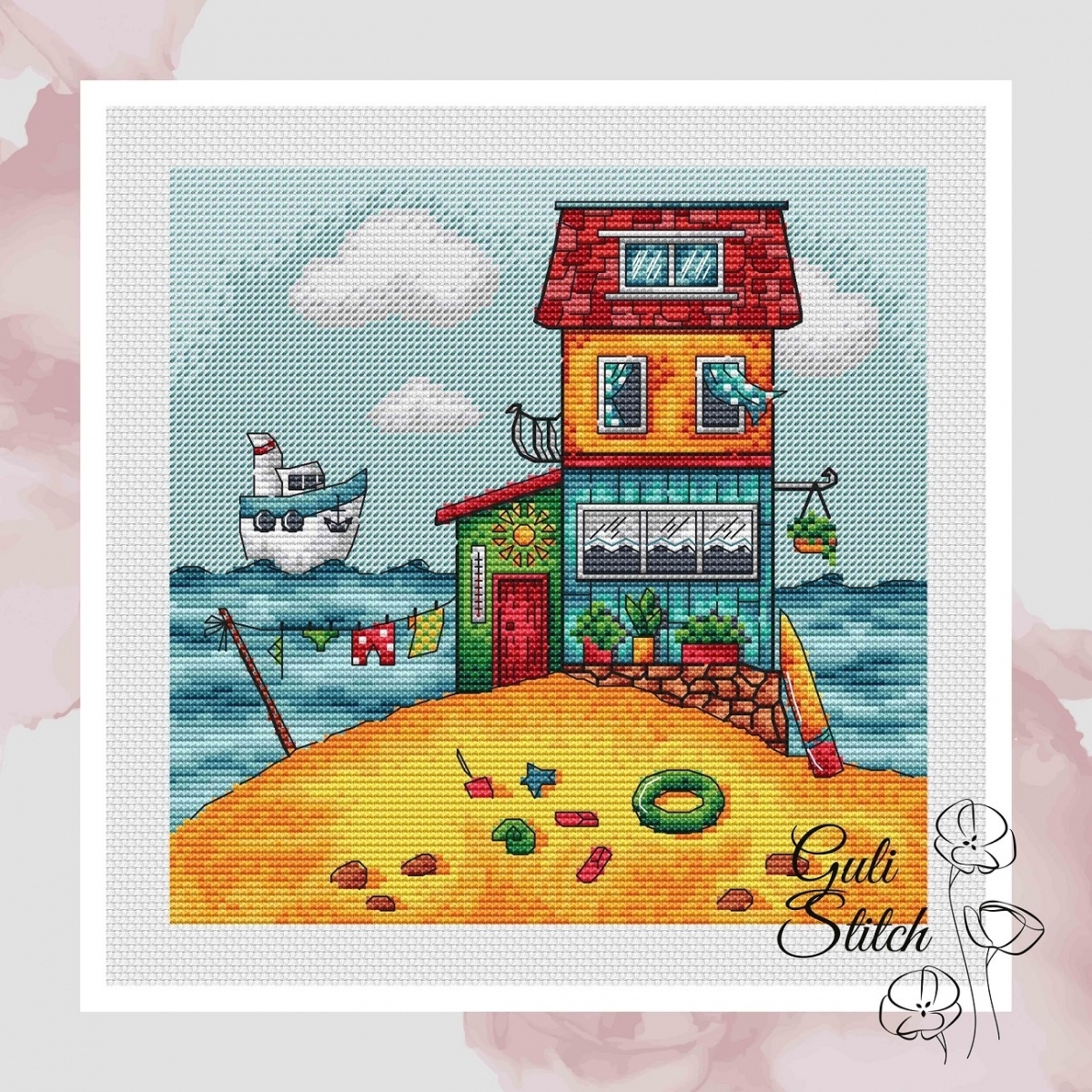 Summer Beach House Cross Stitch Pattern фото 1