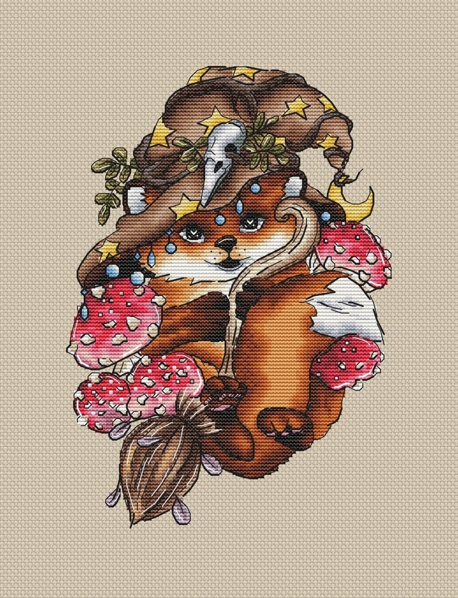 Little Fox Witch Cross Stitch Pattern фото 1