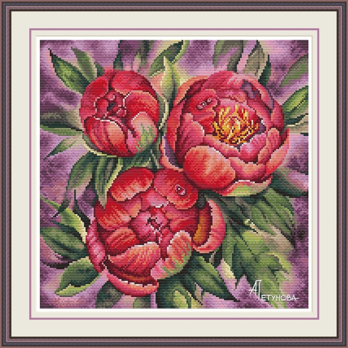 Bouquet of Red Peonies Cross Stitch Pattern фото 1