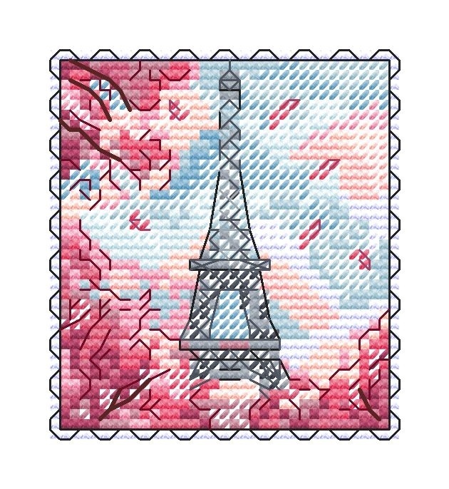 Eiffel Tower Postage Stamp Cross Stitch Chart фото 6