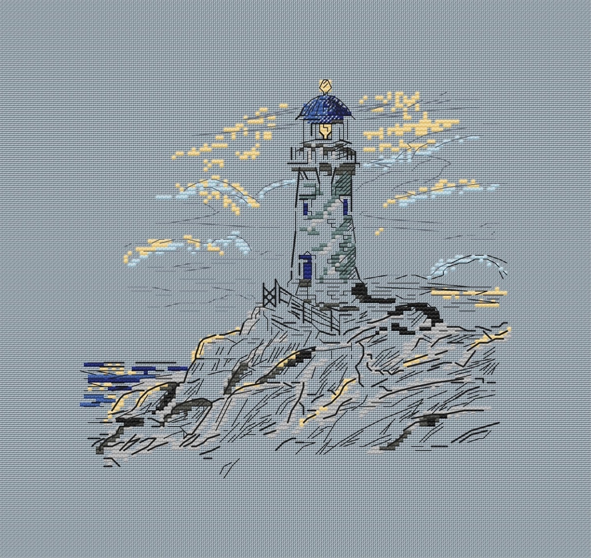 The Blue Lighthouse Sketch Cross Stitch Pattern фото 3