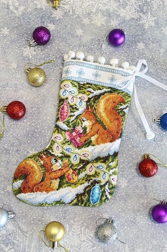 Surprise for a Squirrel Stocking Cross Stitch Kit фото 3