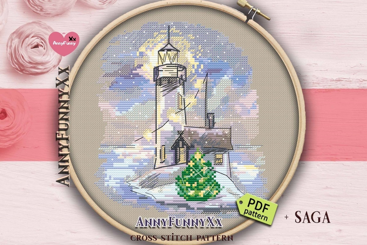 Winter Lighthouse. Twilight Cross Stitch Pattern фото 5