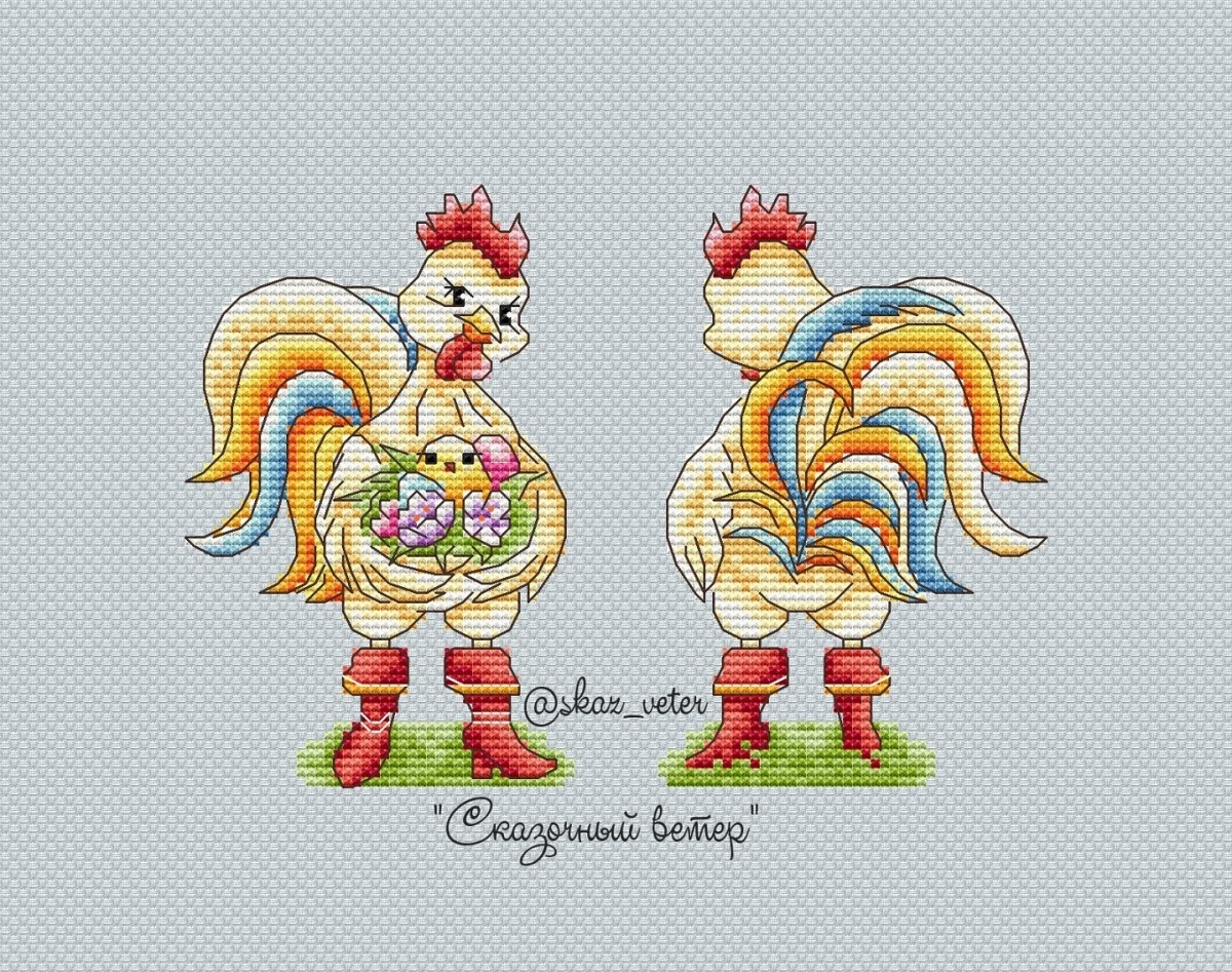 Rooster with Flowers Cross Stitch Pattern фото 1
