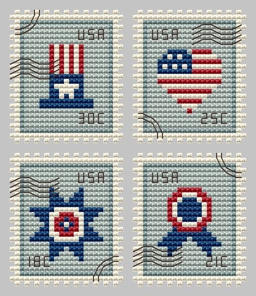 4th of July Postage Stamps Cross Stitch Pattern фото 1