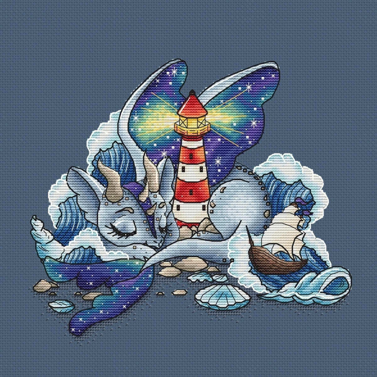 Dragon with a Lighthouse Cross Stitch Pattern фото 1