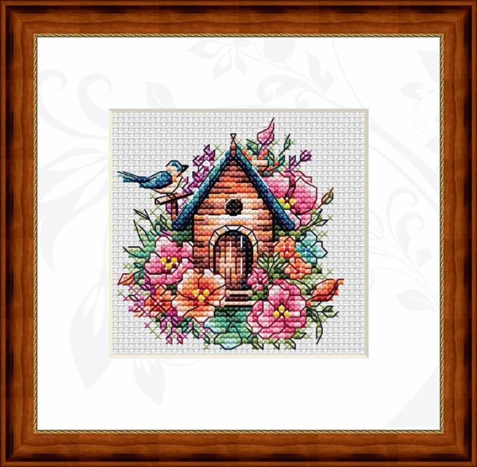 Birdhouse In Flowers Cross Stitch Pattern фото 1