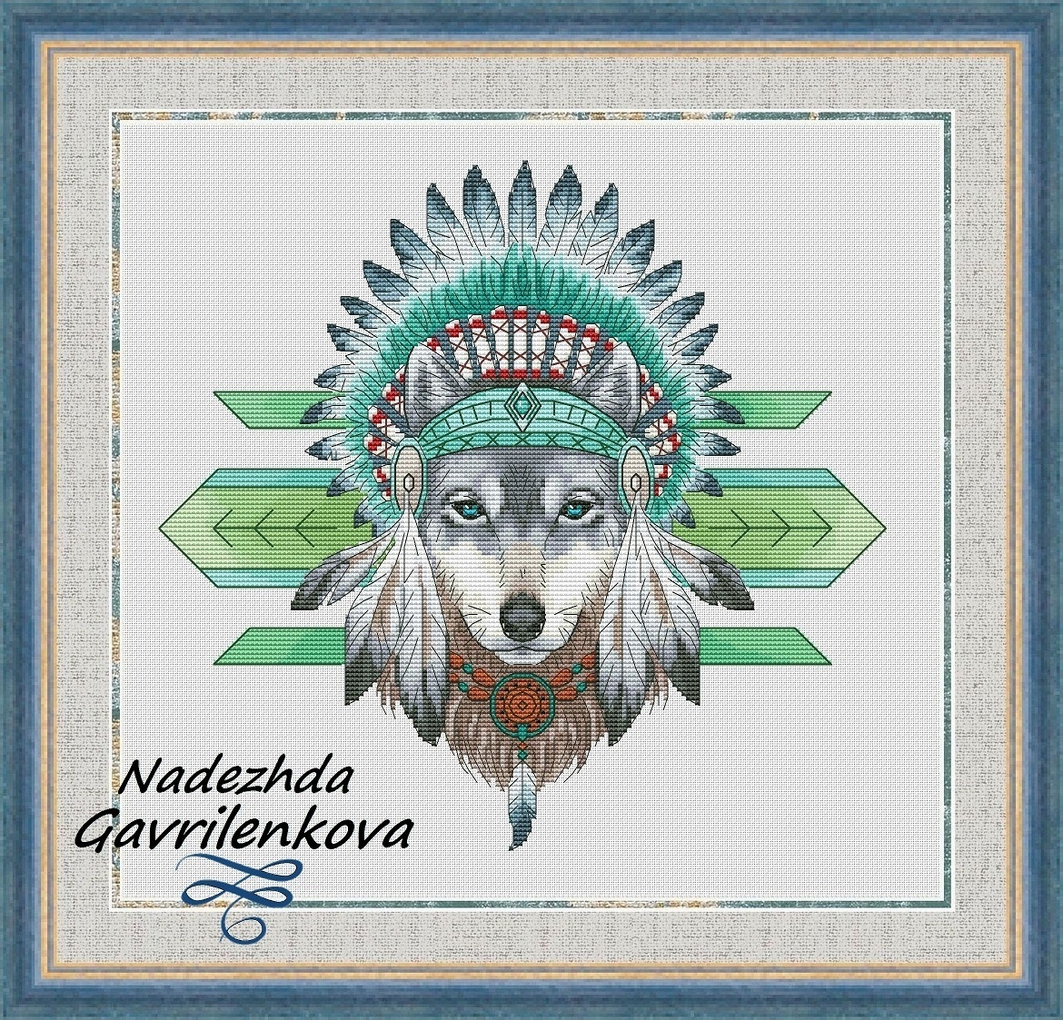 Amerindian Wolf Cross Stitch Pattern фото 1